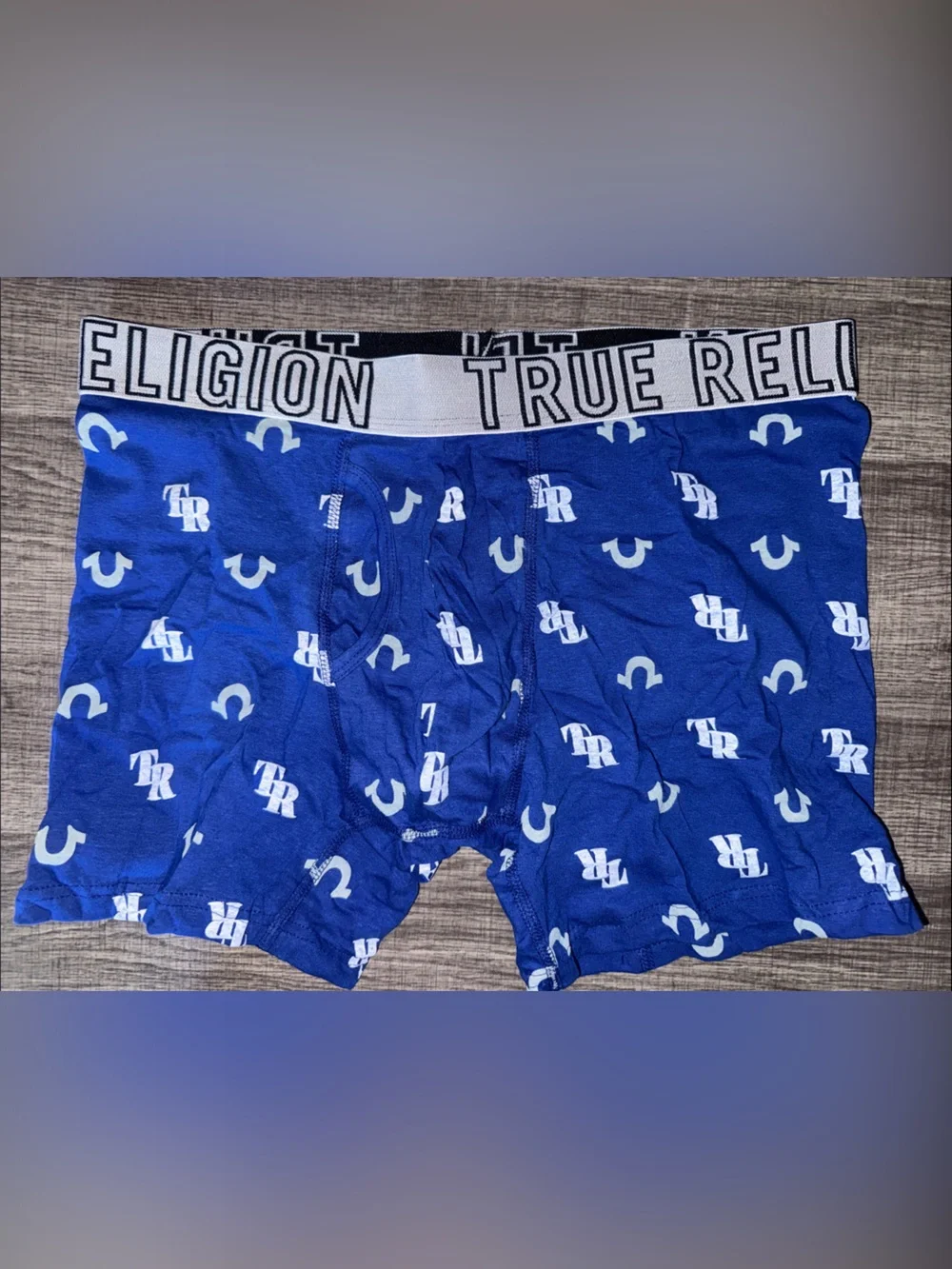 True Religion Men’s Royal Blue Logo Boxer Briefs with White Accents